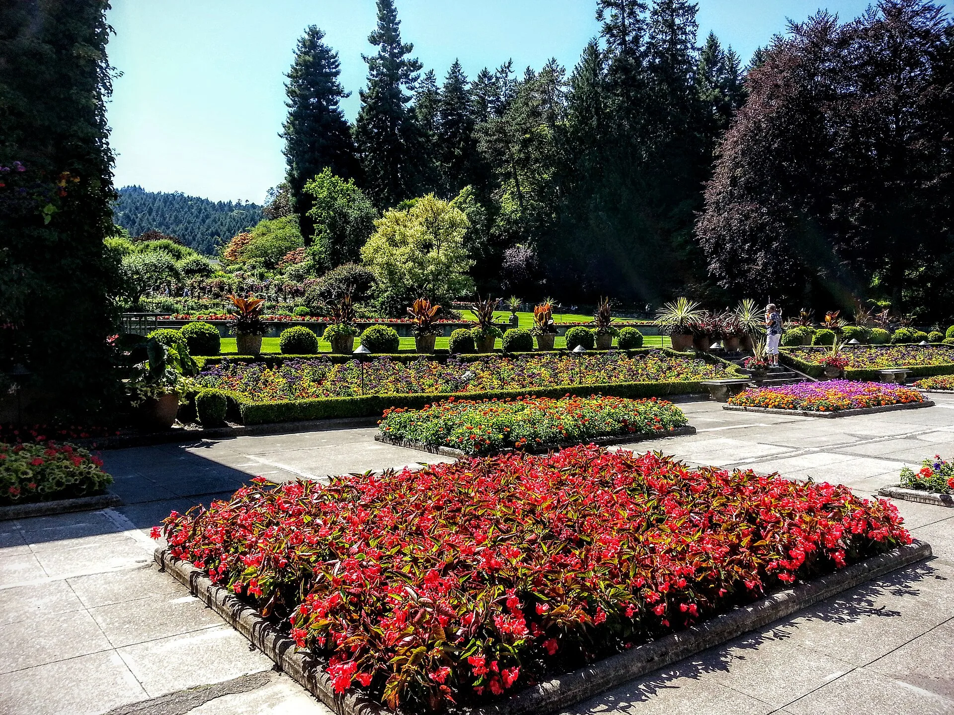 Butchart Gardens - Victoria, British Columbia, Canada. Car-free public gardens in British Columbia by ferry and transit