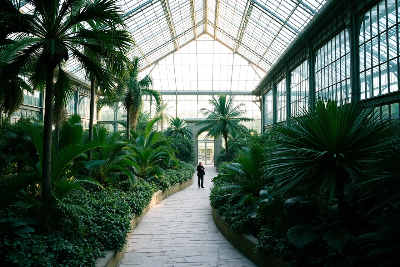 Empty glasshouse interior with narrow path between dense tropical plants (A two-day botanical garden itinerary that puts the glasshouse first)
