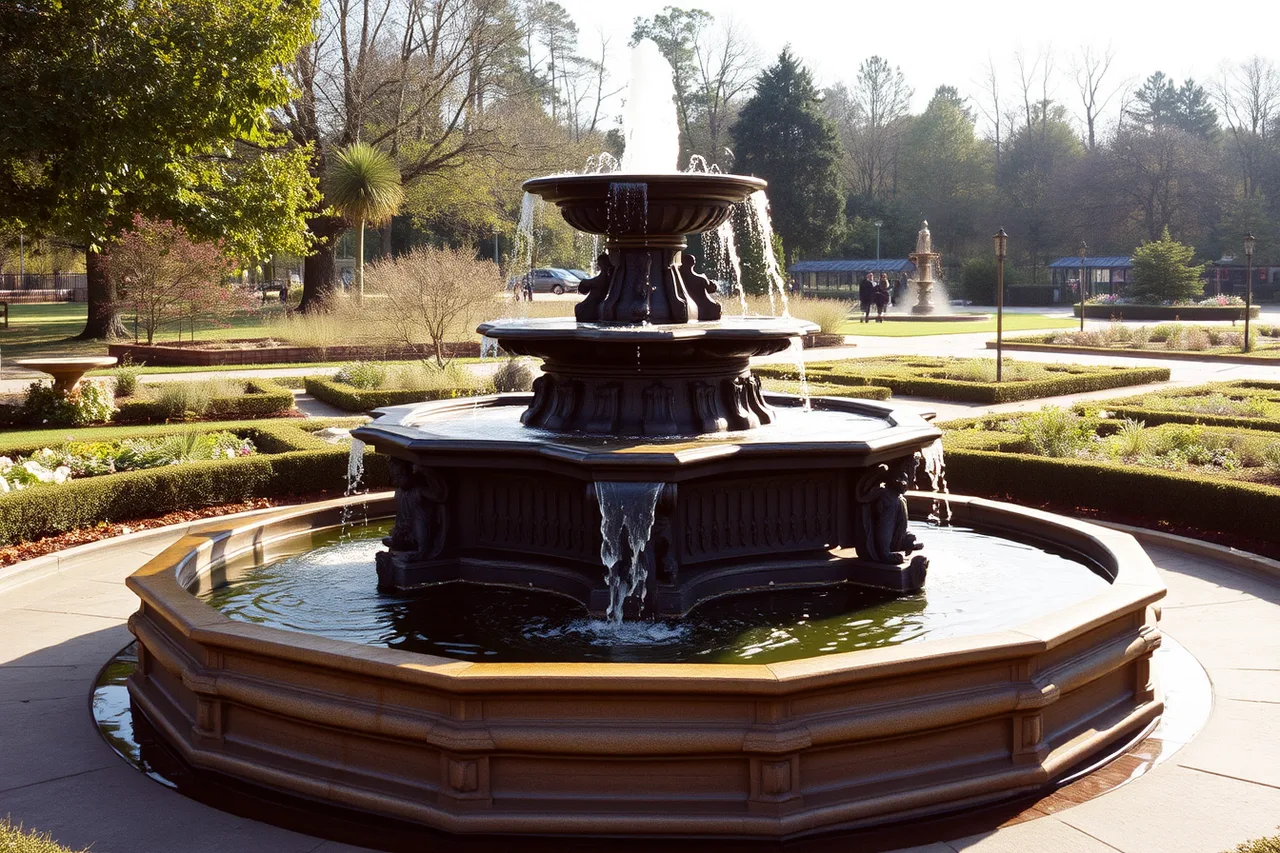 Thirty-foot cast-iron Bartholdi Fountain surrounded by native garden beds (A two-day botanical garden itinerary that puts the glasshouse first)