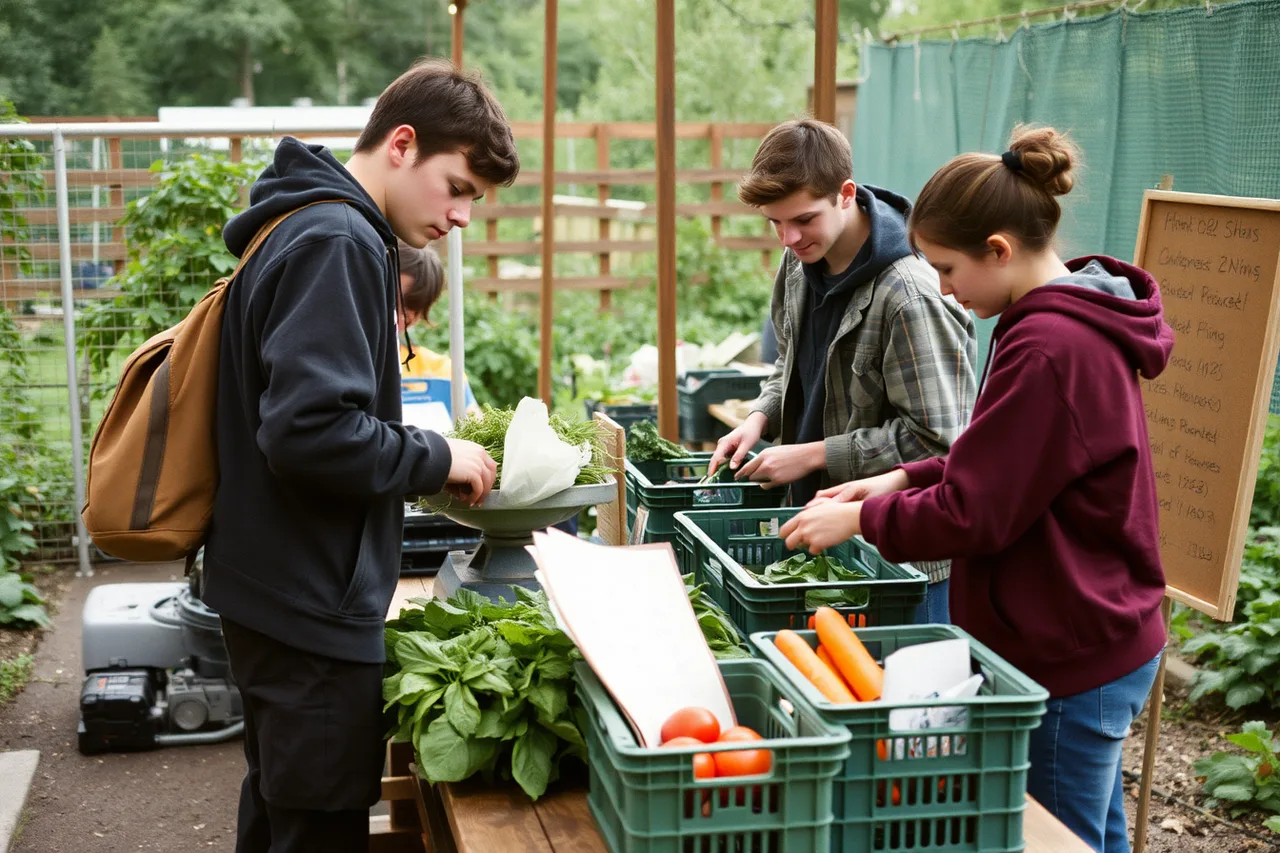 Young people harvesting and packing produce at a cooperative garden business (Two days at working garden projects instead of show gardens)