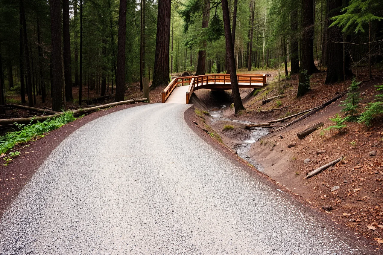 Smooth rebuilt gravel trail with new boardwalk through wet Oregon woodland (Accessible garden days without the premium: what to verify before you travel)
