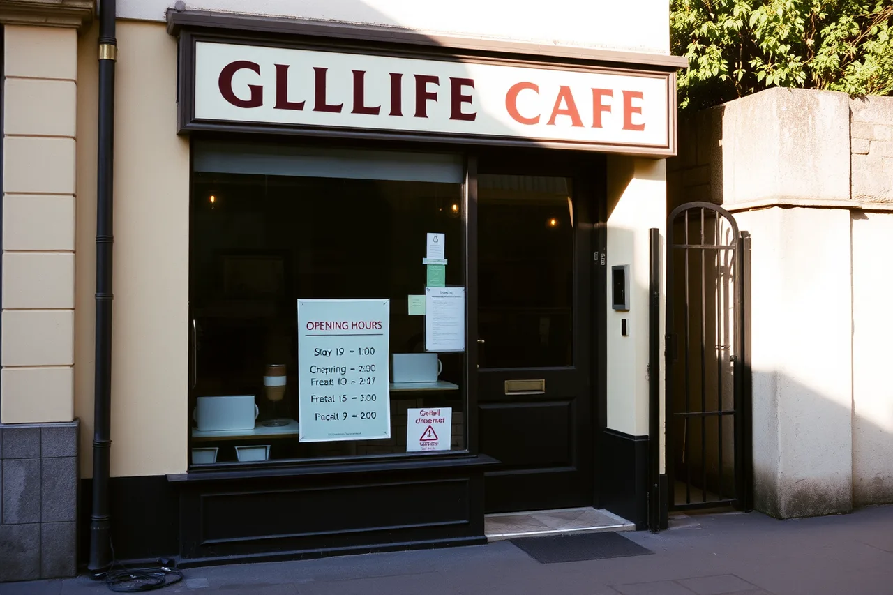 Small cafe near garden gate showing posted closing hours (How local businesses shape a garden day: cafes, shuttles and friends groups)