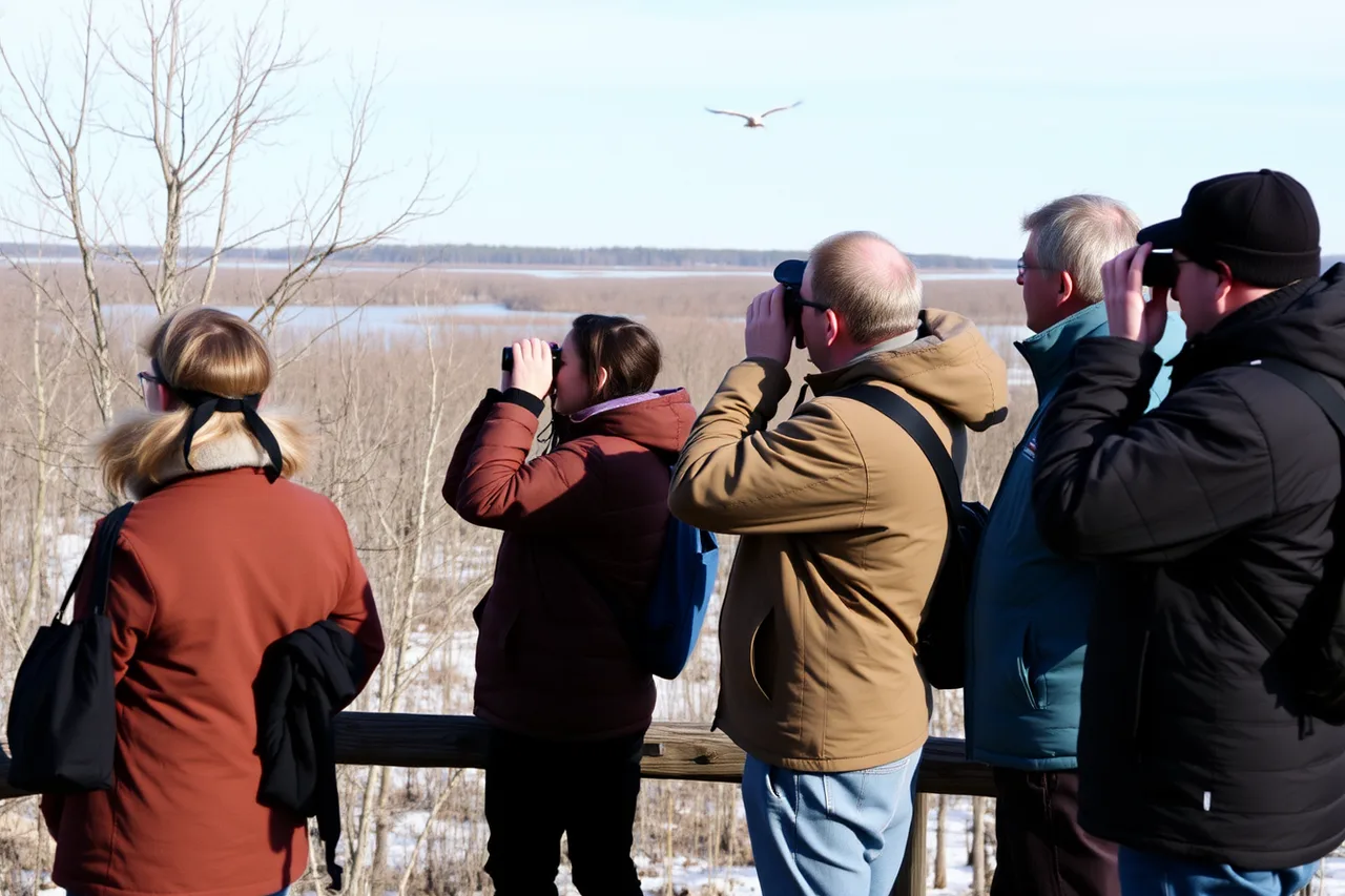 Small guided group watching a bald eagle at Reelfoot National Wildlife Refuge (Guided tours of public garden destinations, compared: free audio versus paid)