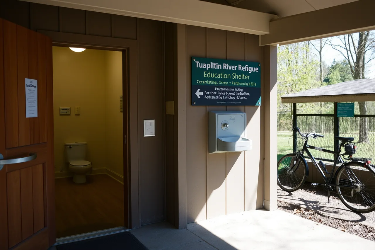 Education shelter with accessible bathroom, water fountain, and bike parking (No water, wrong shoes, an unwieldy bag: packing mistakes that end a garden day early)